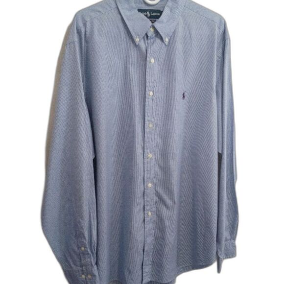 Ralph Lauren Shirt XXL Men's Blue Small Checkered Button Down Top Preppy Casual - Picture 1 of 10